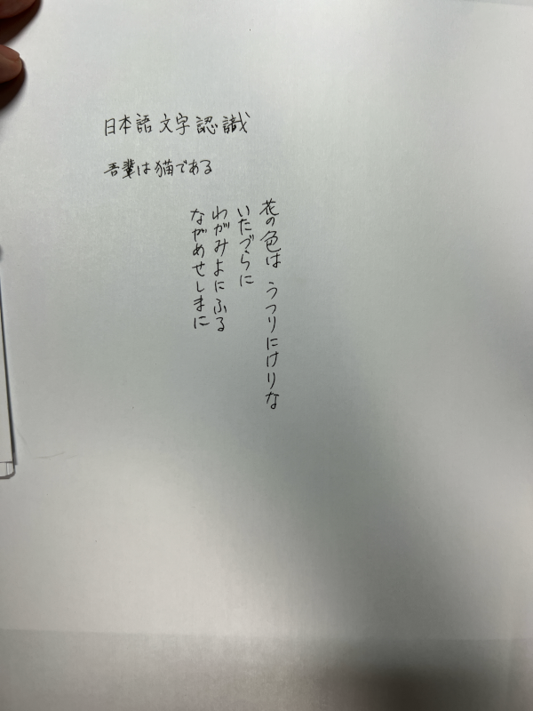 入力画像 手書き文字